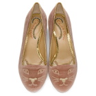 Charlotte Olympia SSENSE Exclusive Pink Velvet Kitty Slippers