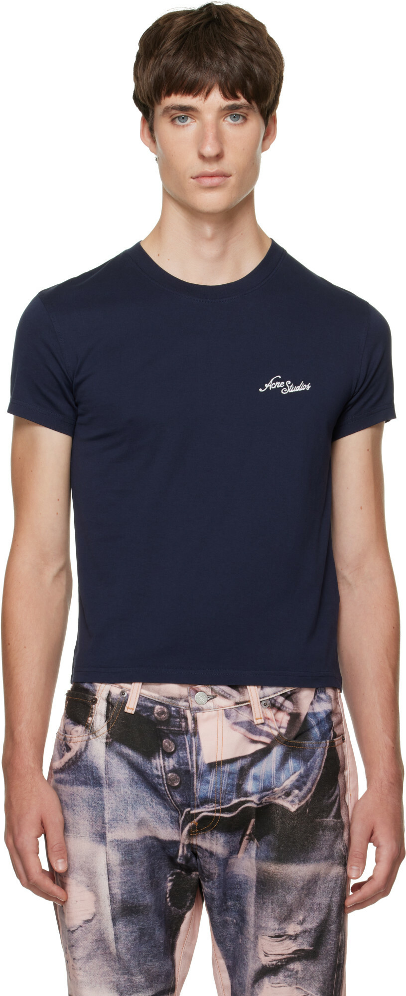 Acne Studios Navy Jersey Logo T-shirt