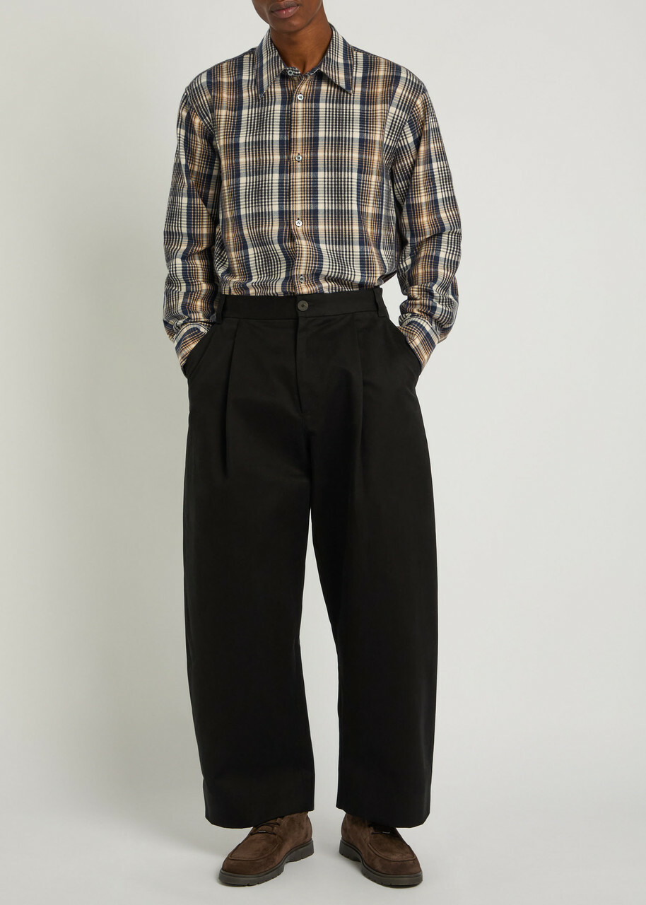 Studio Nicholson Checked Brushed-cotton Shirt Navy