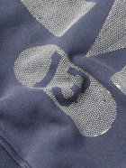 SAINT Mxxxxxx - Logo-Print Distressed Cotton-Jersey Hoodie - Blue