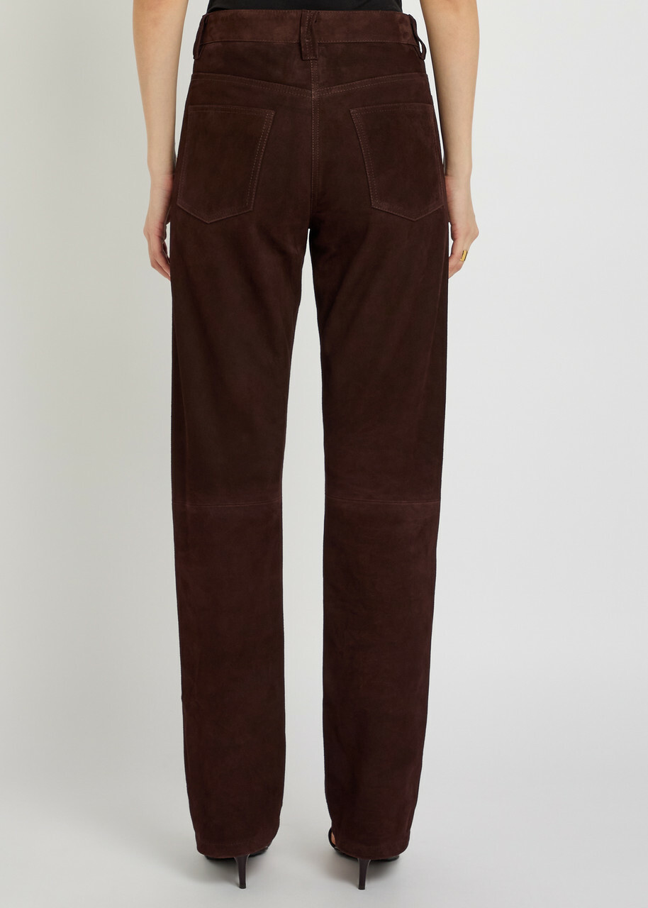 Khaite Callum Straight-leg Suede Trousers Dark Brown