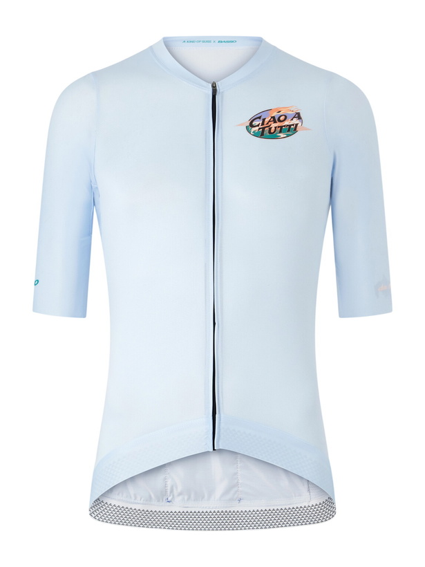 Photo: A Kind Of Guise - Basso Giro Alpino Logo-Print Mesh Cycling Jersey - Blue