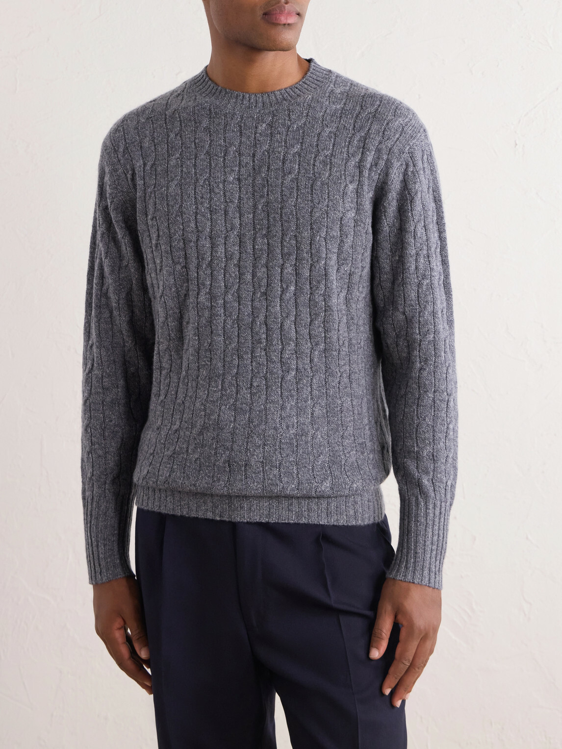 N.PEAL - Thames Cable-Knit Cashmere Sweater - Gray
