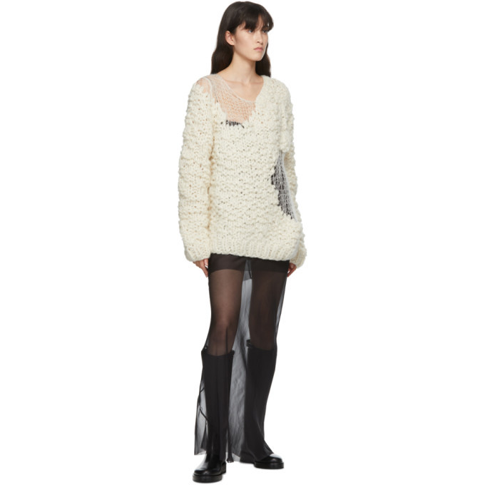 Ann Demeulemeester White Hand-Knit Wool Ielena Sweater