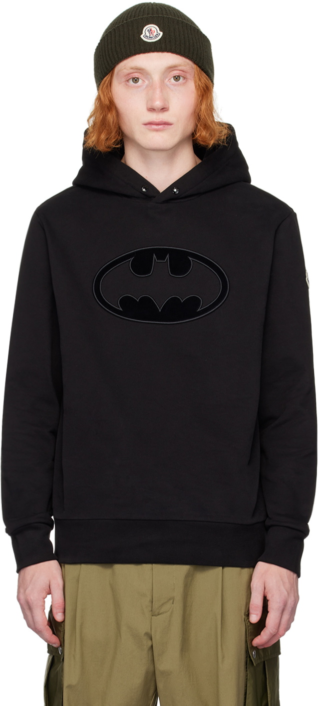 Moncler Black Flocked Batman Logo Hoodie Moncler