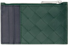 Bottega Veneta Green & Navy Intrecciato Zippered Card Holder