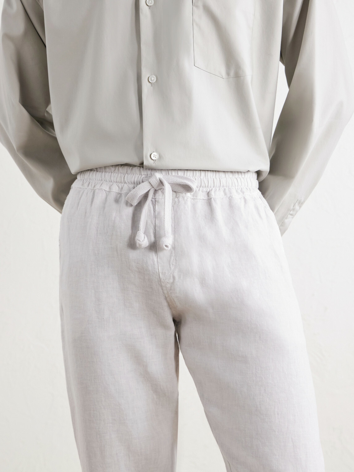 FEDELI - Straight-Leg Linen Drawstring Trousers - Gray