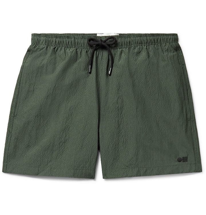 Photo: Solid & Striped - The Classic Mid-Length Seersucker Swim Shorts - Green