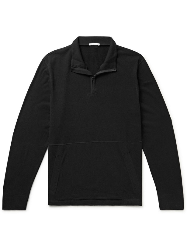 Photo: James Perse - Mélange Cotton-Blend Jersey Half-Zip Sweatshirt - Black