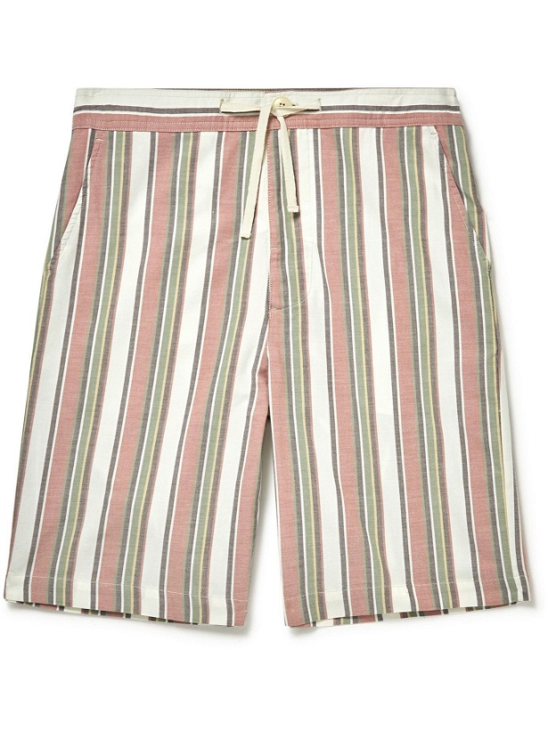 Photo: OLIVER SPENCER LOUNGEWEAR - Canvey Wide-Leg Striped Organic Cotton-Twill Drawstring Shorts - Multi