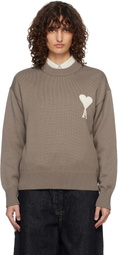 AMI Paris Taupe Wool & Cotton Crewneck Ami de Coeur Sweater