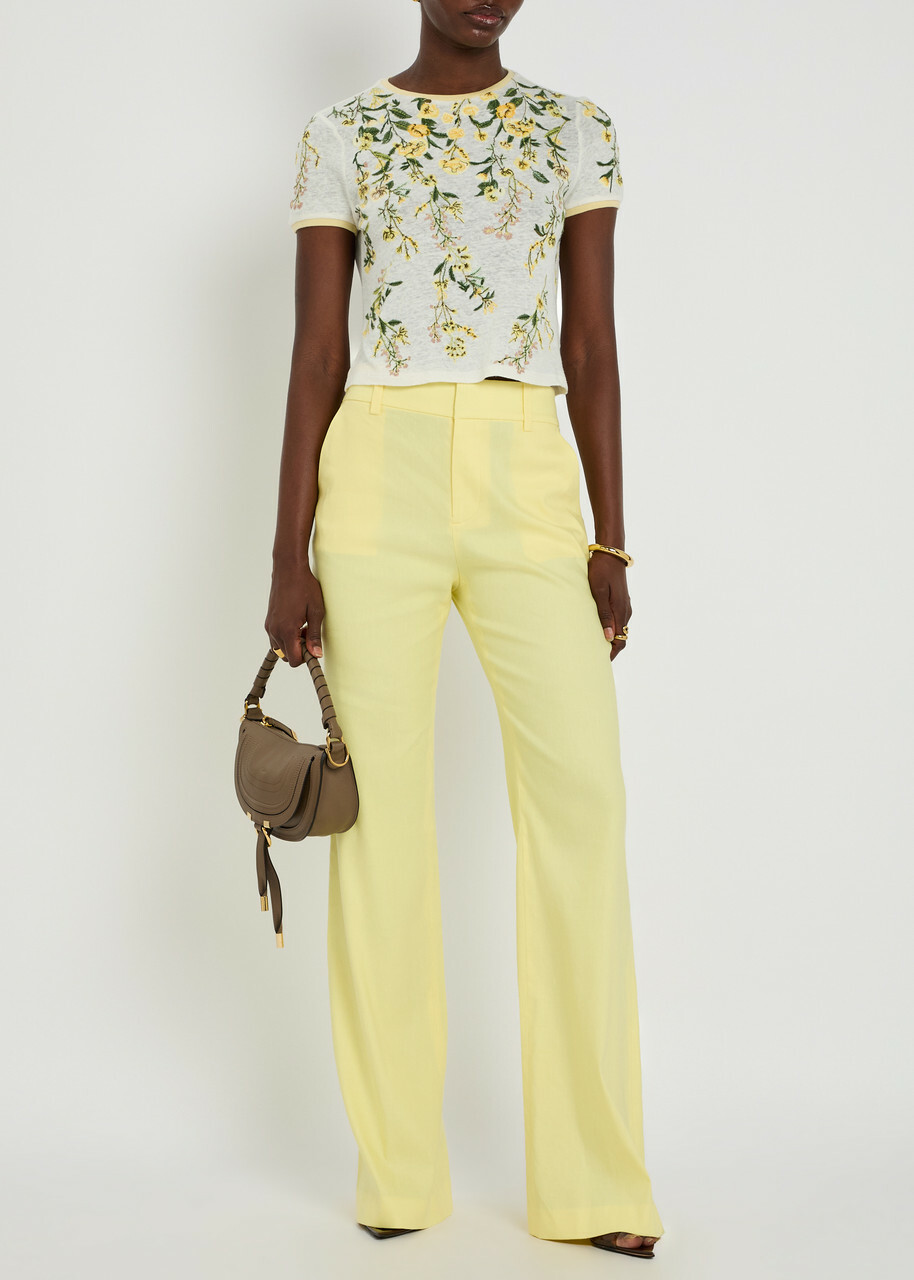 Alice + Olivia Lula Flared-leg Linen-blend Trousers Yellow