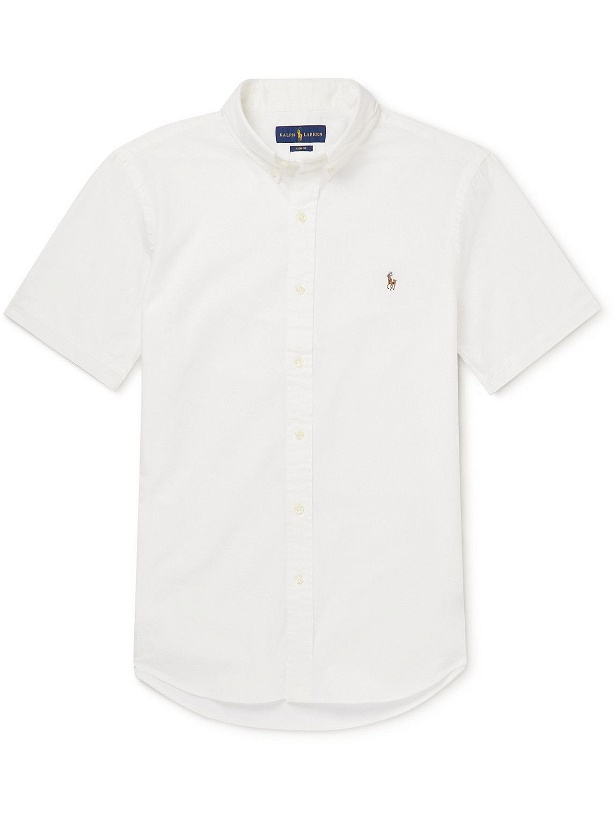 Photo: Polo Ralph Lauren - Slim-Fit Button-Down Collar Logo-Embroidered Cotton-Chambray Shirt - White
