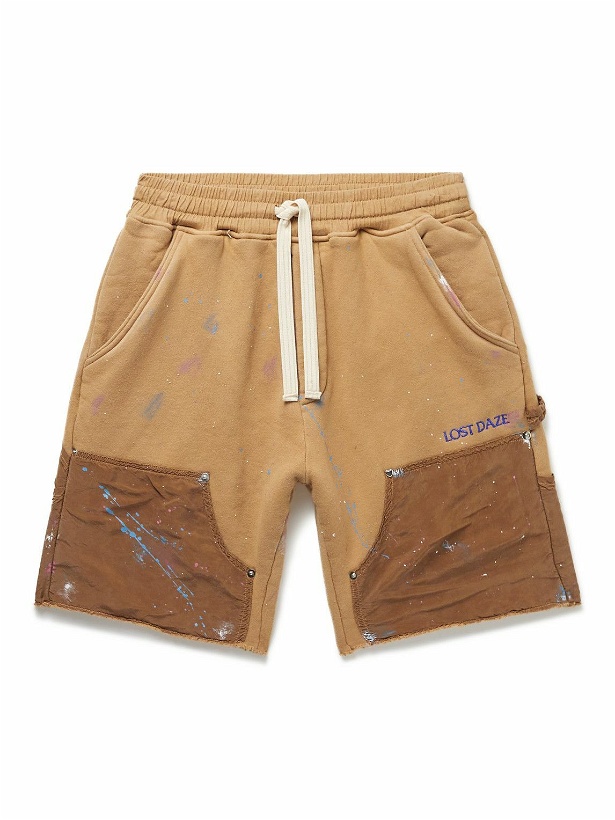 Photo: Lost Daze - Straight-Leg Paint-Splattered Cotton-Jersey Drawstring Shorts - Brown