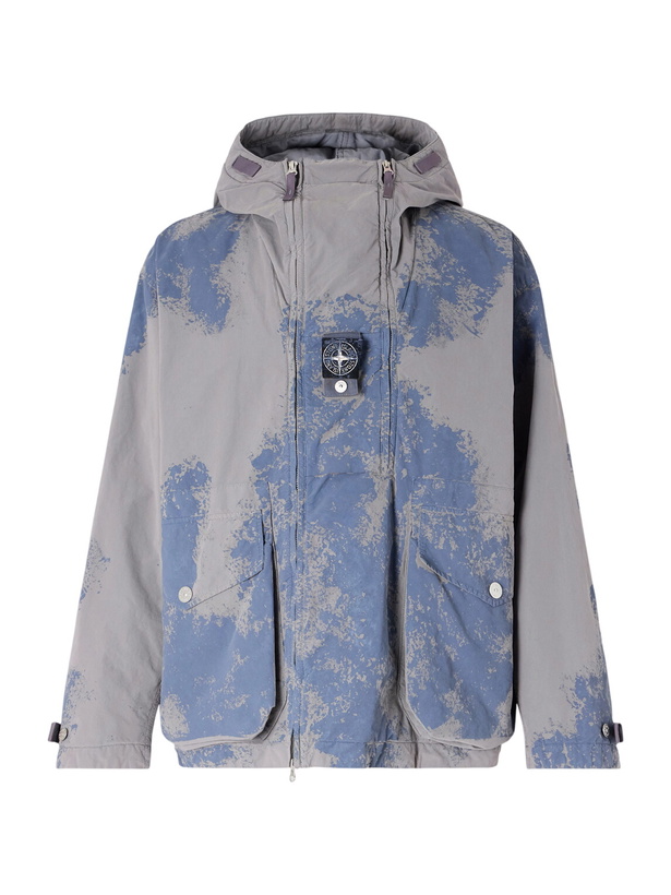 Photo: Stone Island - Garment-Dyed Paint-Splattered Shell Hooded Parka - Gray
