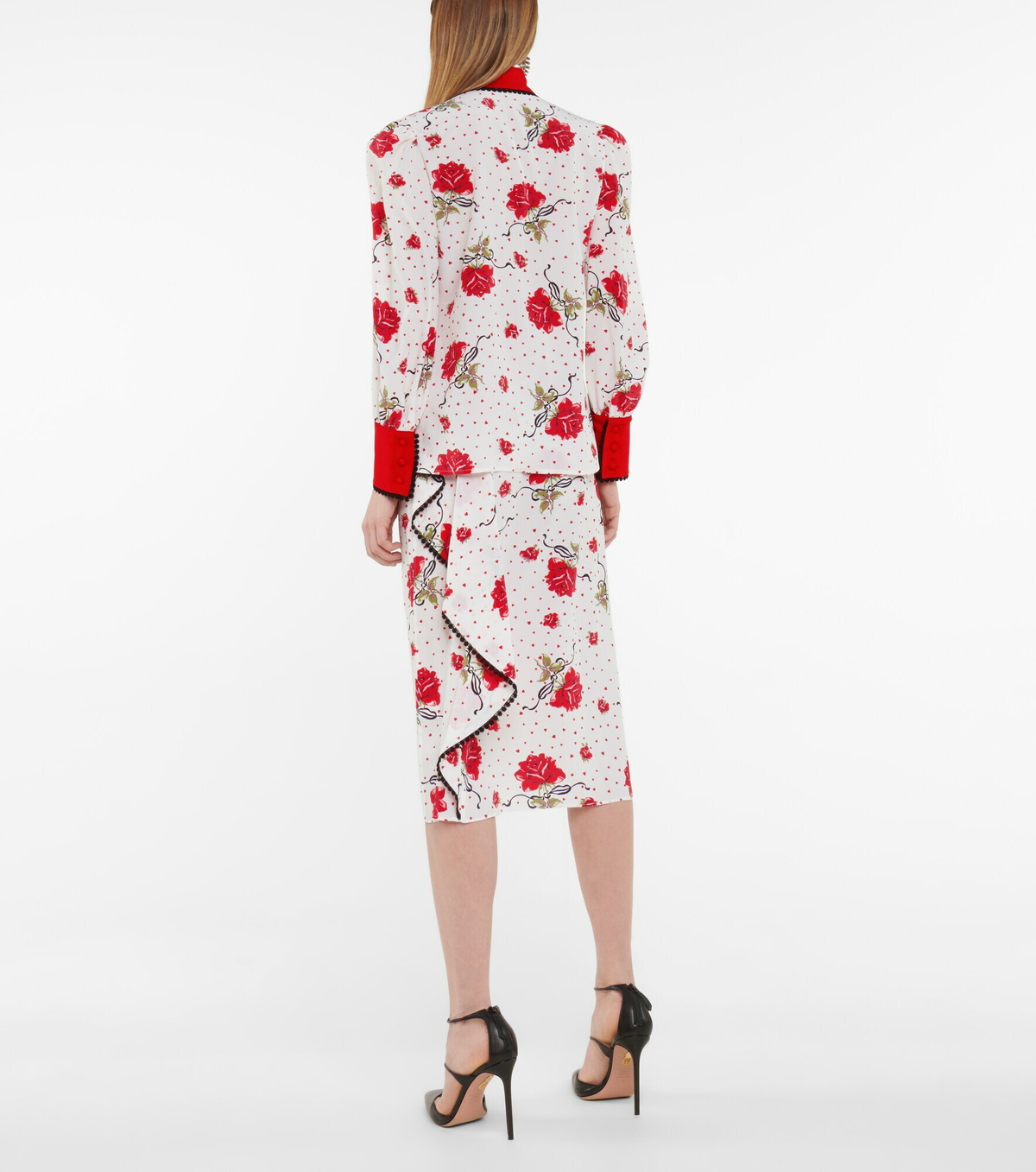 Rodarte - High-rise floral silk crêpe midi skirt