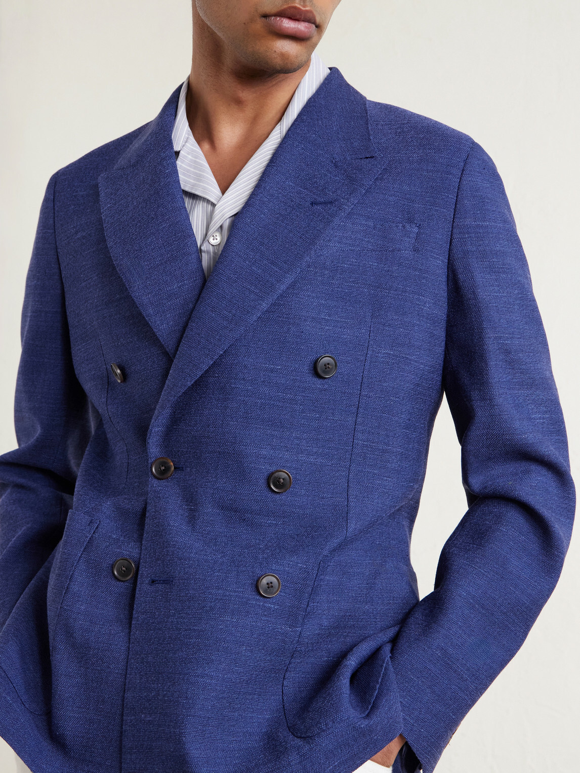Paul Smith - Wool, Linen and Silk-Blend Double-Breasted Blazer - Blue