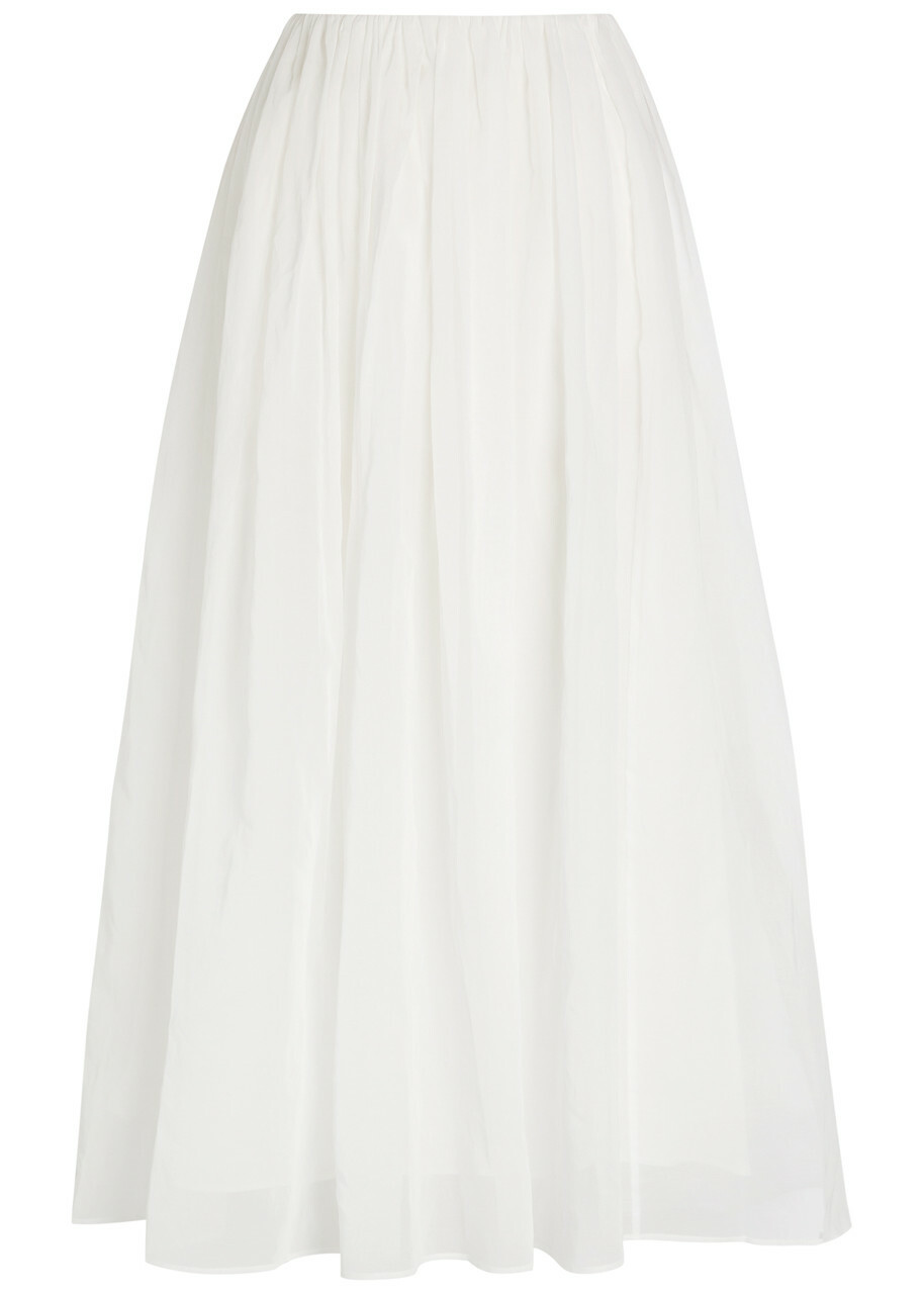 Brunello Cucinelli Gathered Cotton Midi Skirt White