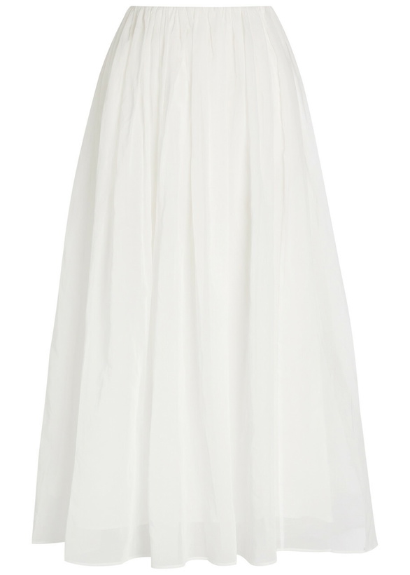 Photo: Brunello Cucinelli Gathered Cotton Midi Skirt White
