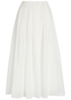 Brunello Cucinelli Gathered Cotton Midi Skirt White