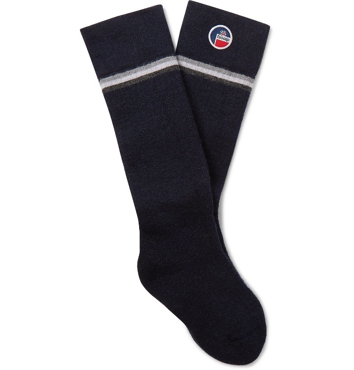 Photo: Fusalp - Lodge Logo-Appliquéd Striped Wool-Blend Ski Socks - Blue