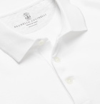 Brunello Cucinelli - Slim-Fit Contrast-Tipped Cotton-Piqué Polo Shirt - White
