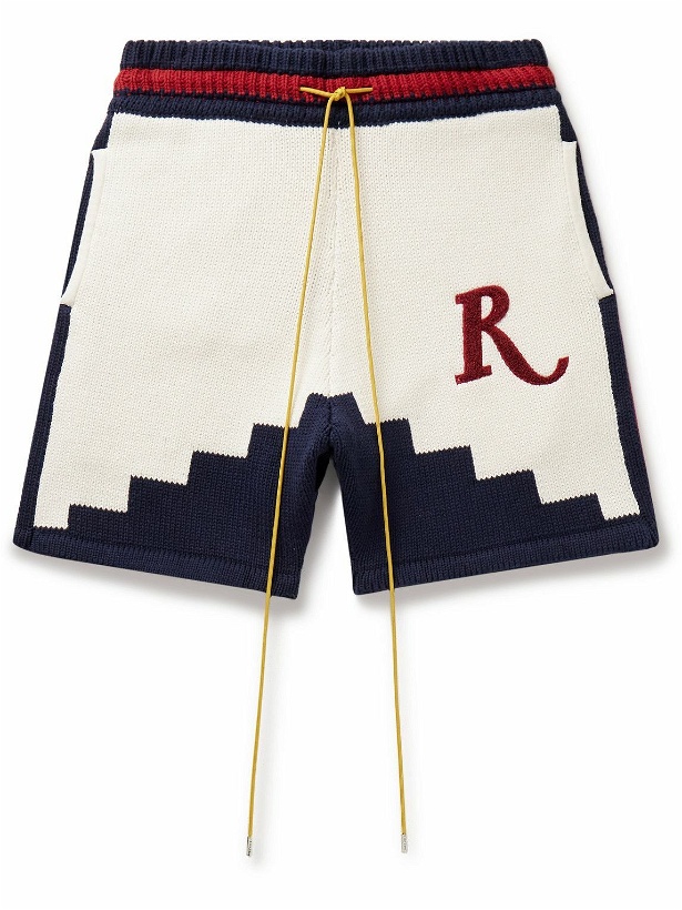 Photo: Rhude - Saint Croix Straight-Leg Logo-Appliquéd Intarsia Cotton Drawstring Shorts - White