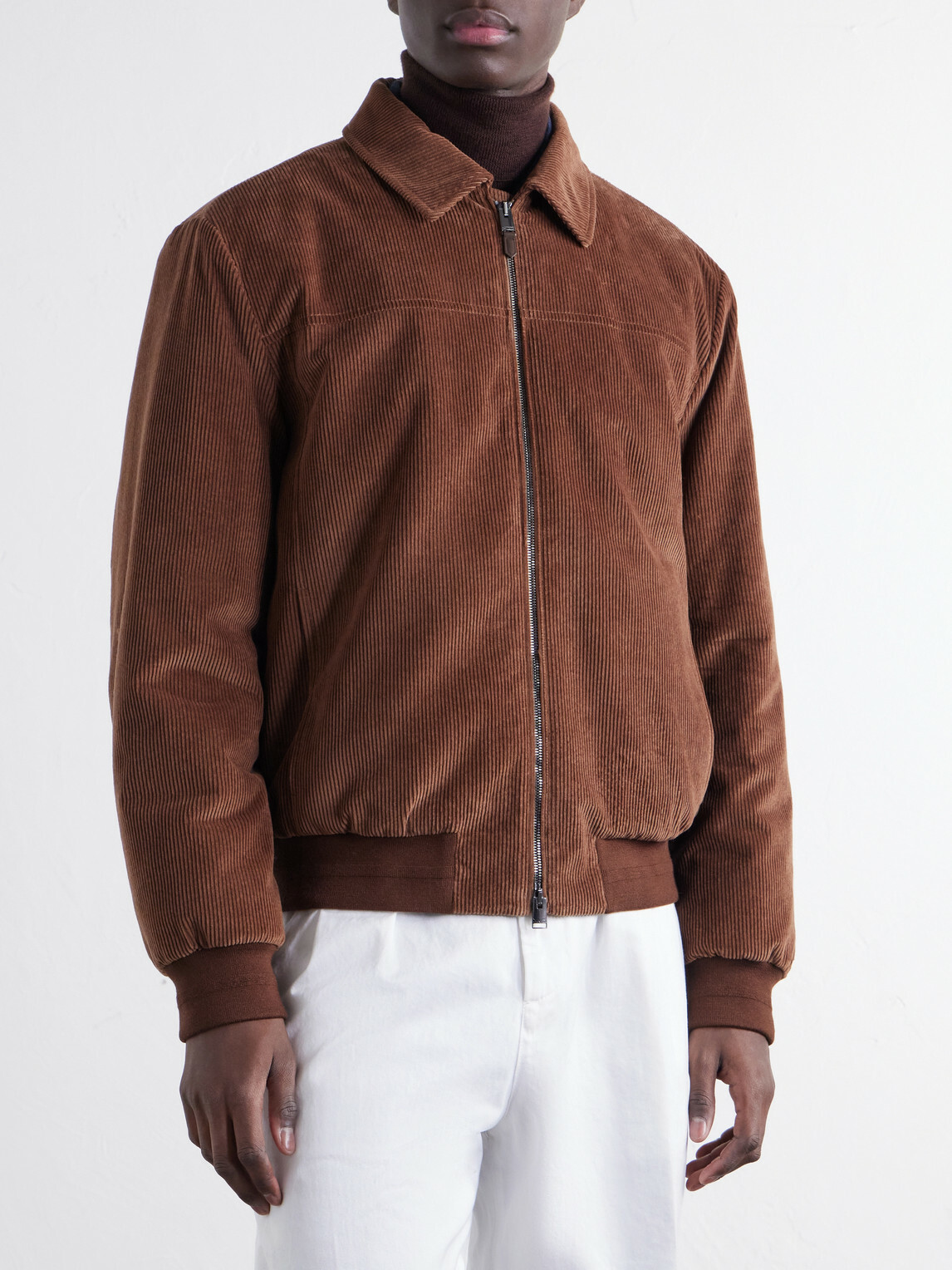 Canali - Padded Cotton-Corduroy Blouson Jacket - Brown