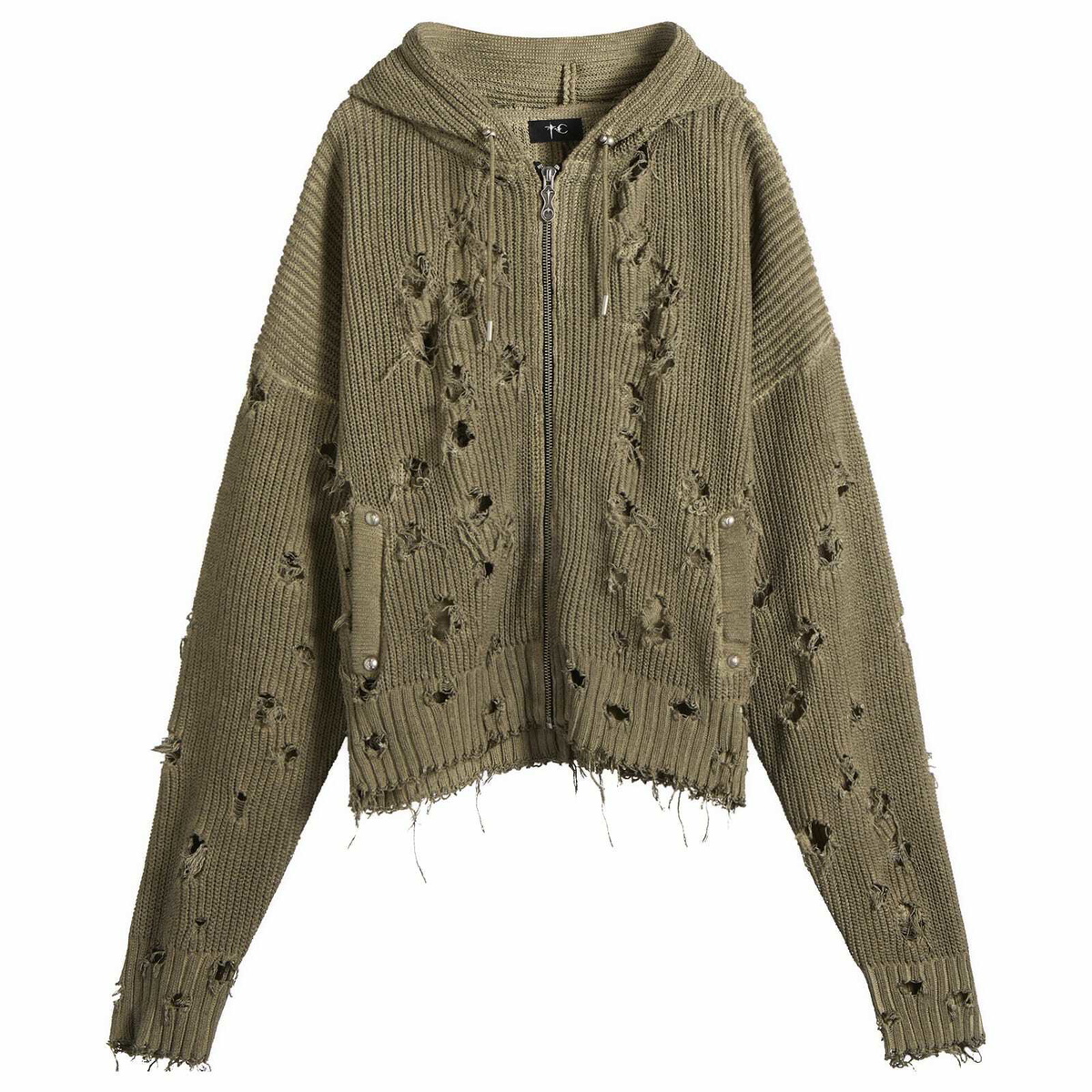 Thug Club Men's Distressed Knitted Hoodie in Beige