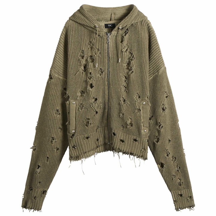 Photo: Thug Club Men's Distressed Knitted Hoodie in Beige