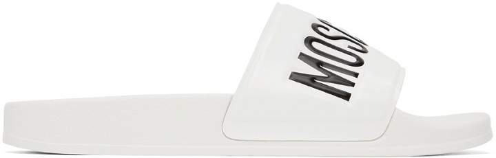 Photo: Moschino White PVC Logo Slides