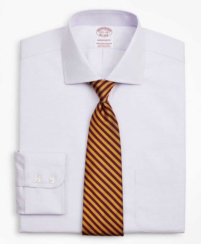 Photo: Brooks Brothers Men's Stretch Madison Relaxed-Fit Dress Shirt, Non-Iron Twill English Collar Micro-Check | Lavender