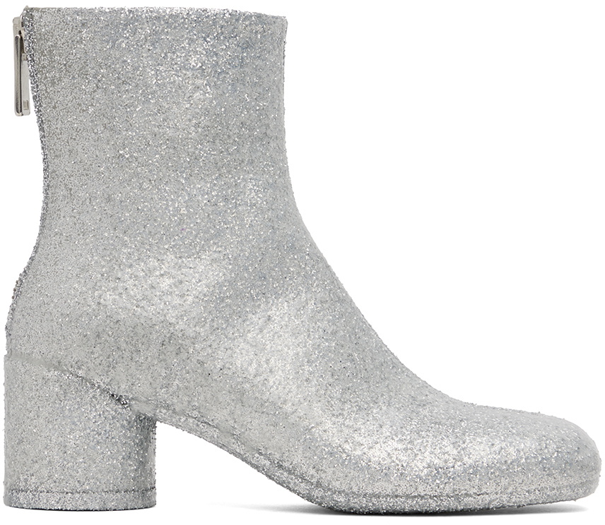 【24.5~25】MM6 グリッター ブーティ MM6 Maison Margiela Silver Glitter Boots MM6 Maison Margiela
