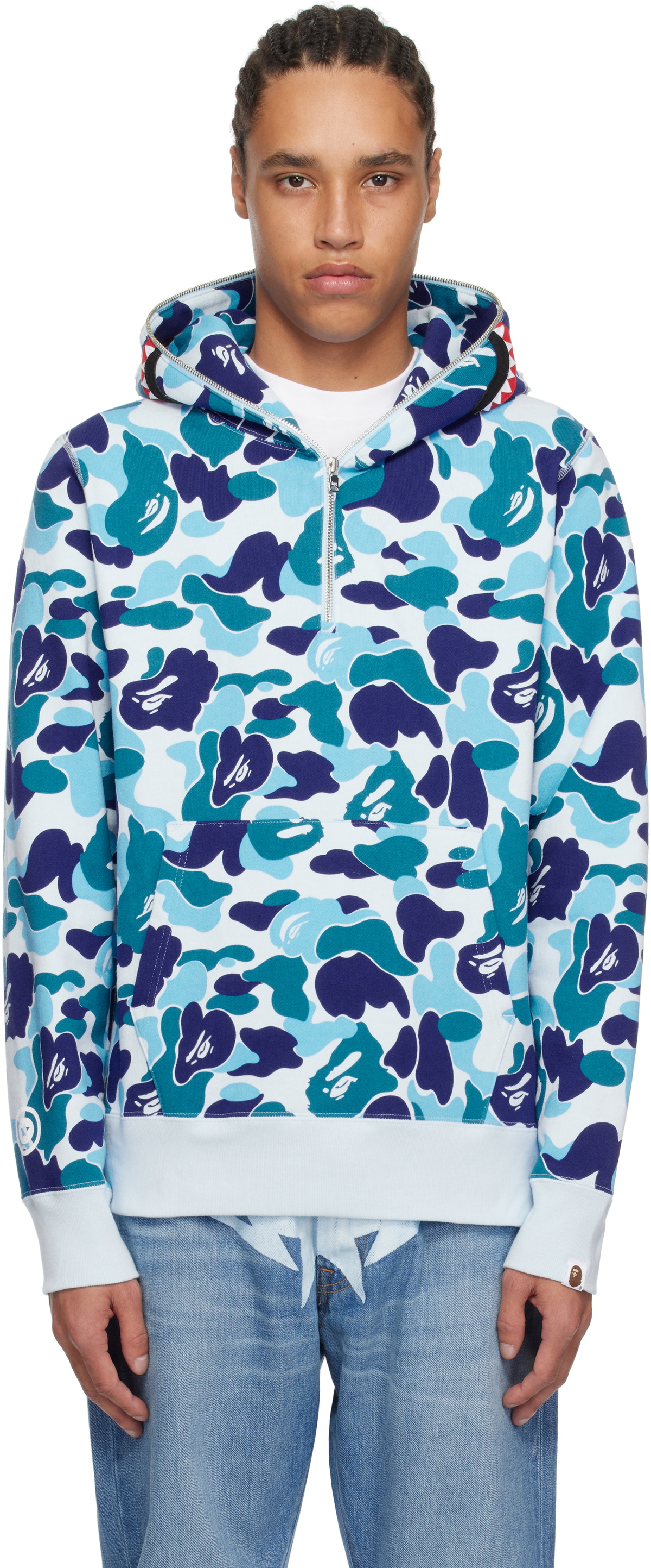 BAPE Blue ABC Camo Shark Half Zip Hoodie A Bathing Ape
