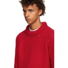 R13 Red Oversized Distressed Fisherman Sweater