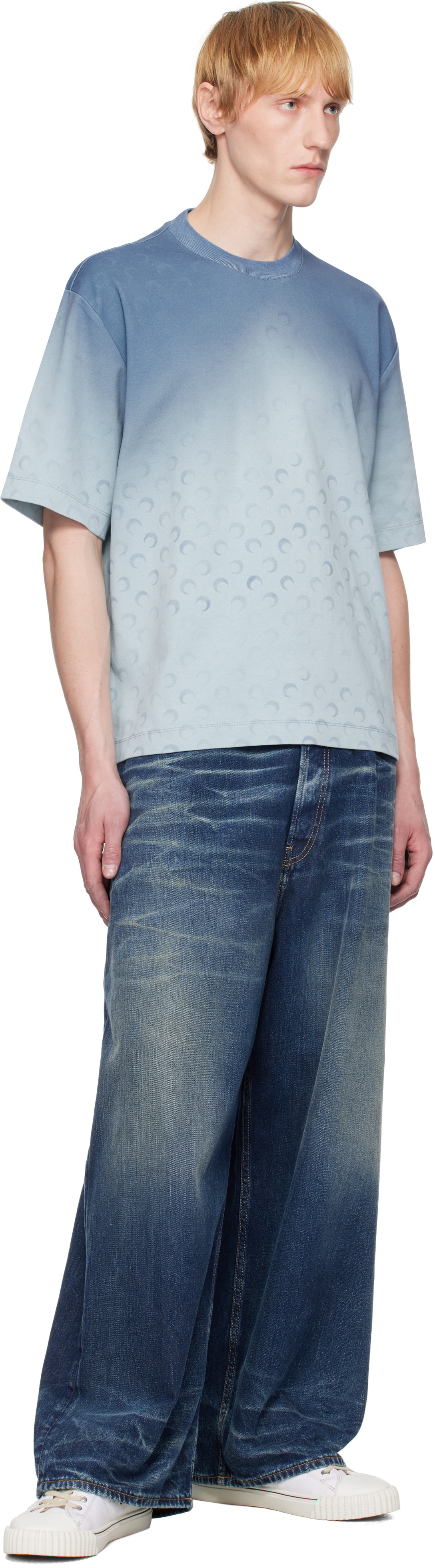 Marine Serre Blue Moon Faded Jersey Loose Fit T-shirt