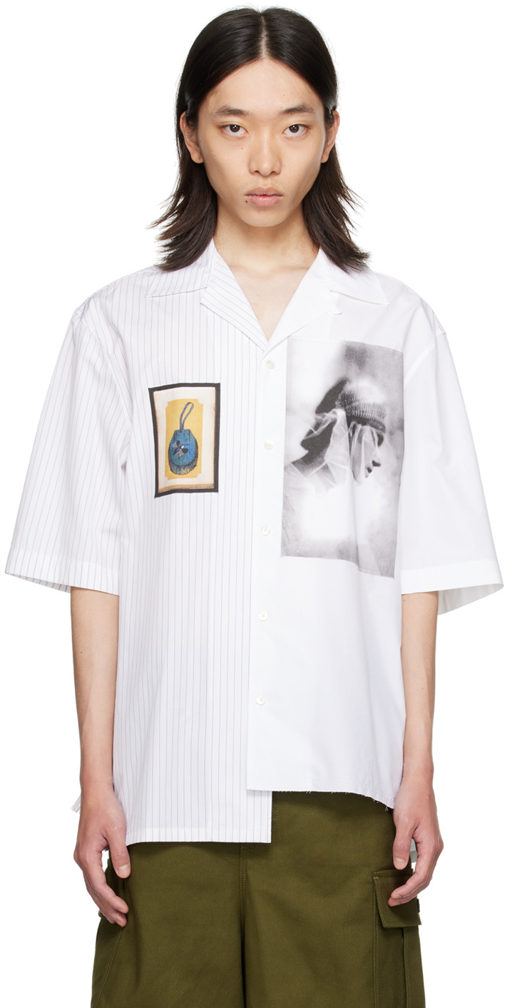 White Asymmetrical Archives Print Shirt by Lanvin on Sale