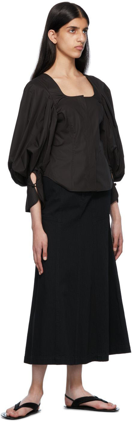 Mame Kurogouchi Black Bishop Sleeve Blouse Mame Kurogouchi