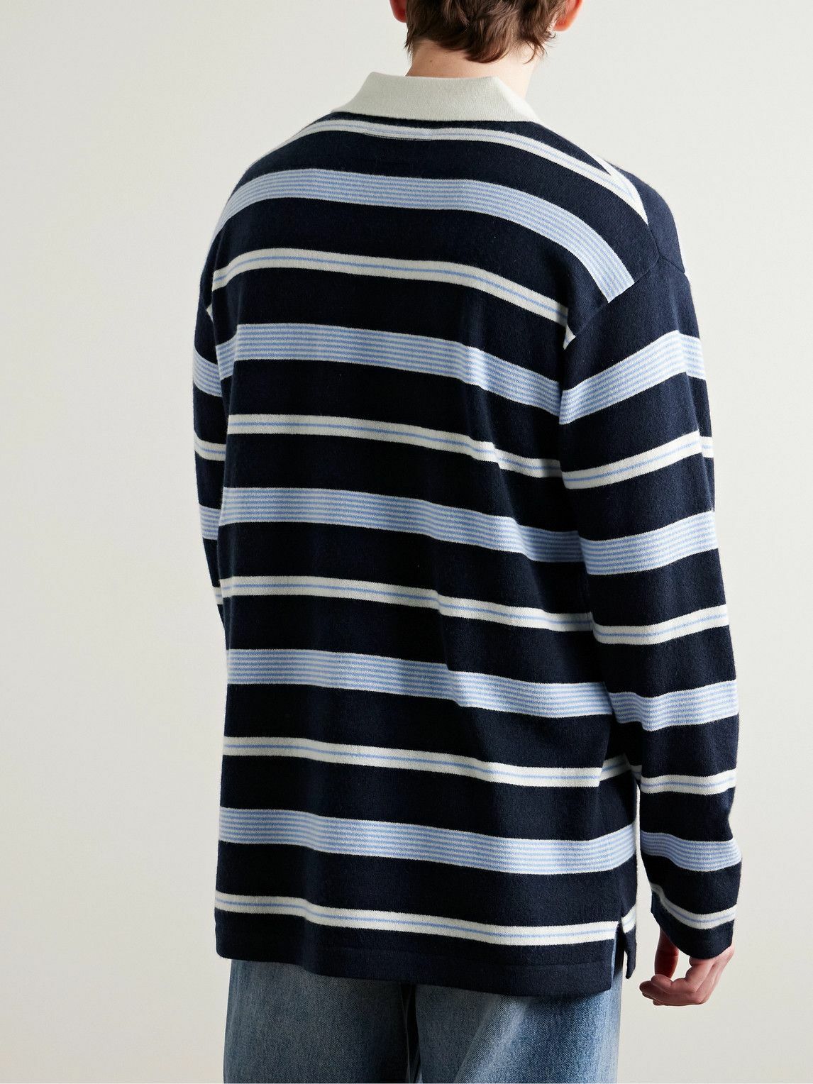 Guest In Residence - Striped Cashmere Polo Shirt - Blue