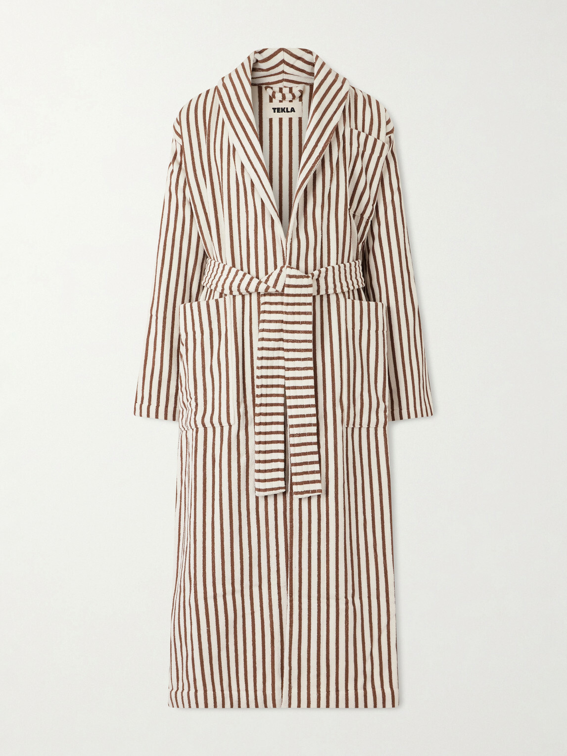 TEKLA - Belted Striped Organic Cotton-Terry Robe - Neutrals
