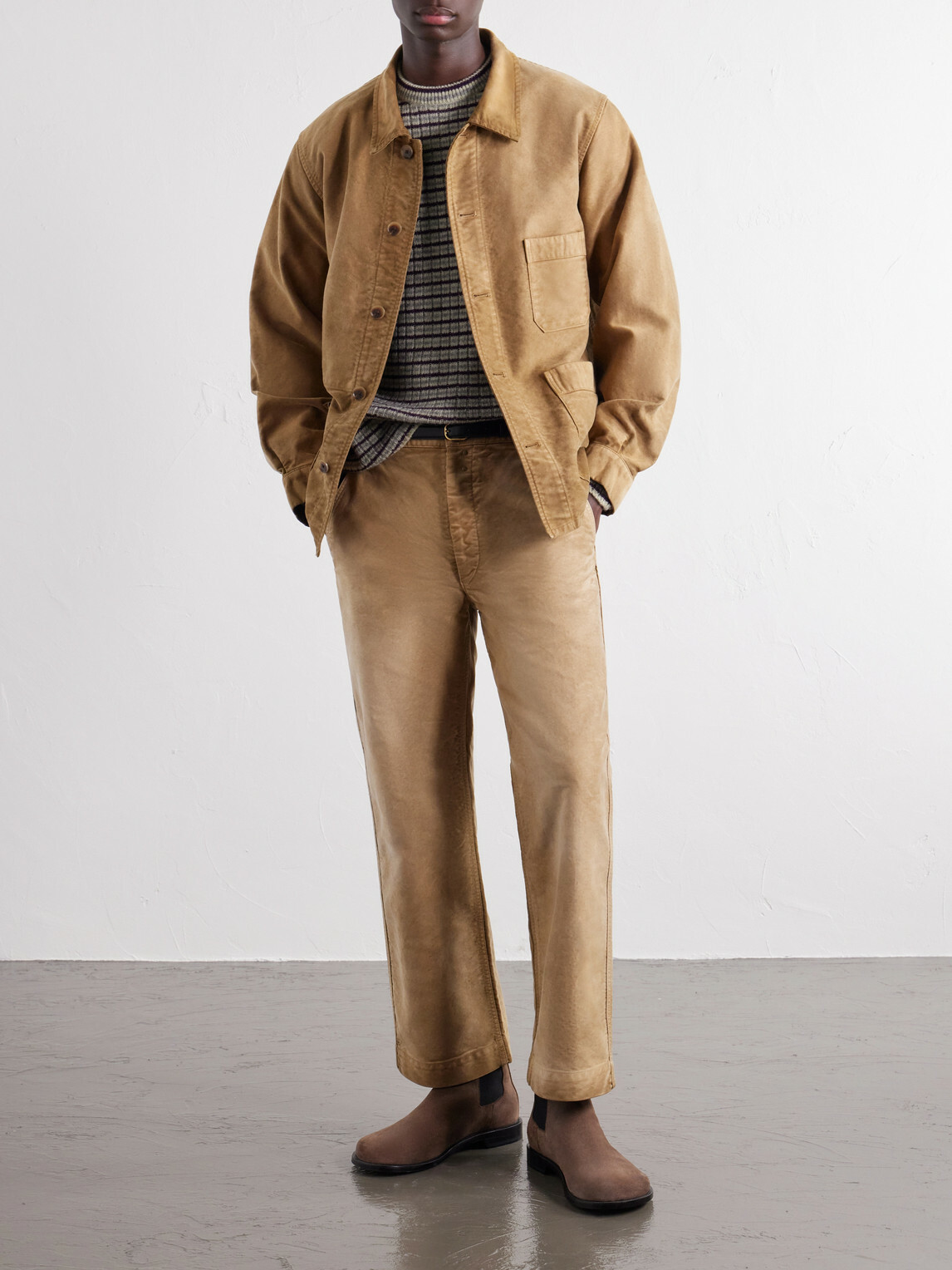 Auralee - Straight-Leg Garment-Dyed Cotton-Moleskin Trousers - Brown