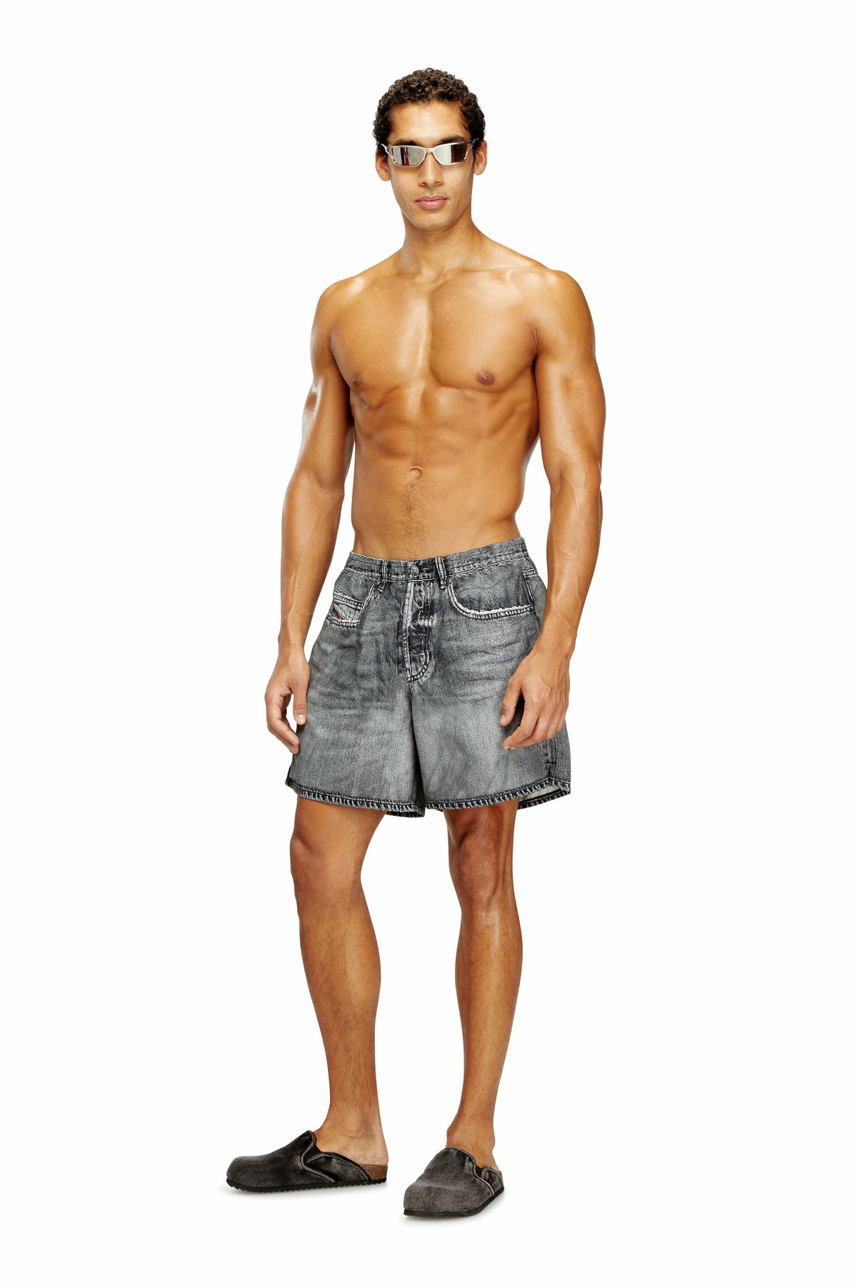 Diesel Swim shorts with denim trompe l'oeil print - Swim shorts Mens in Grey