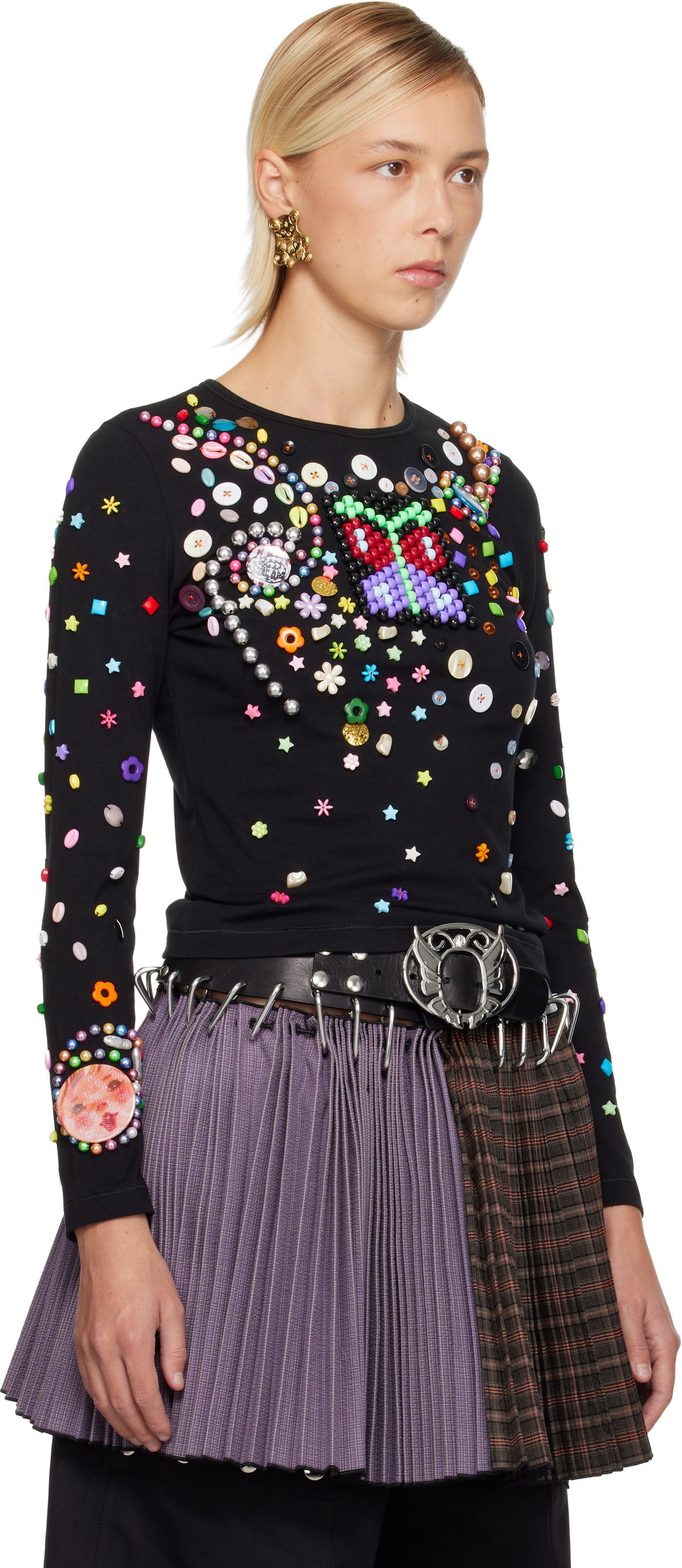 Chopova Lowena Black Night Defunct Beaded Jersey T-shirt