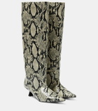 Ganni Snake-effect knee-high boots