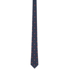 Gucci Navy and Red Silk Flowers Double G Tie