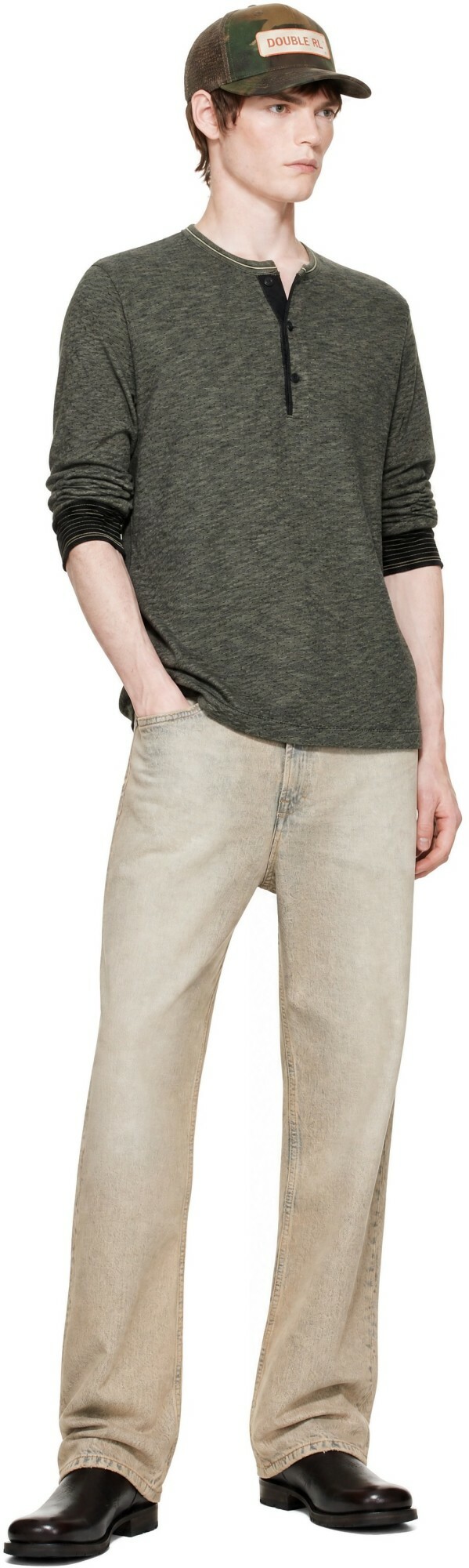 RRL Black Indigo Jacquard Henley