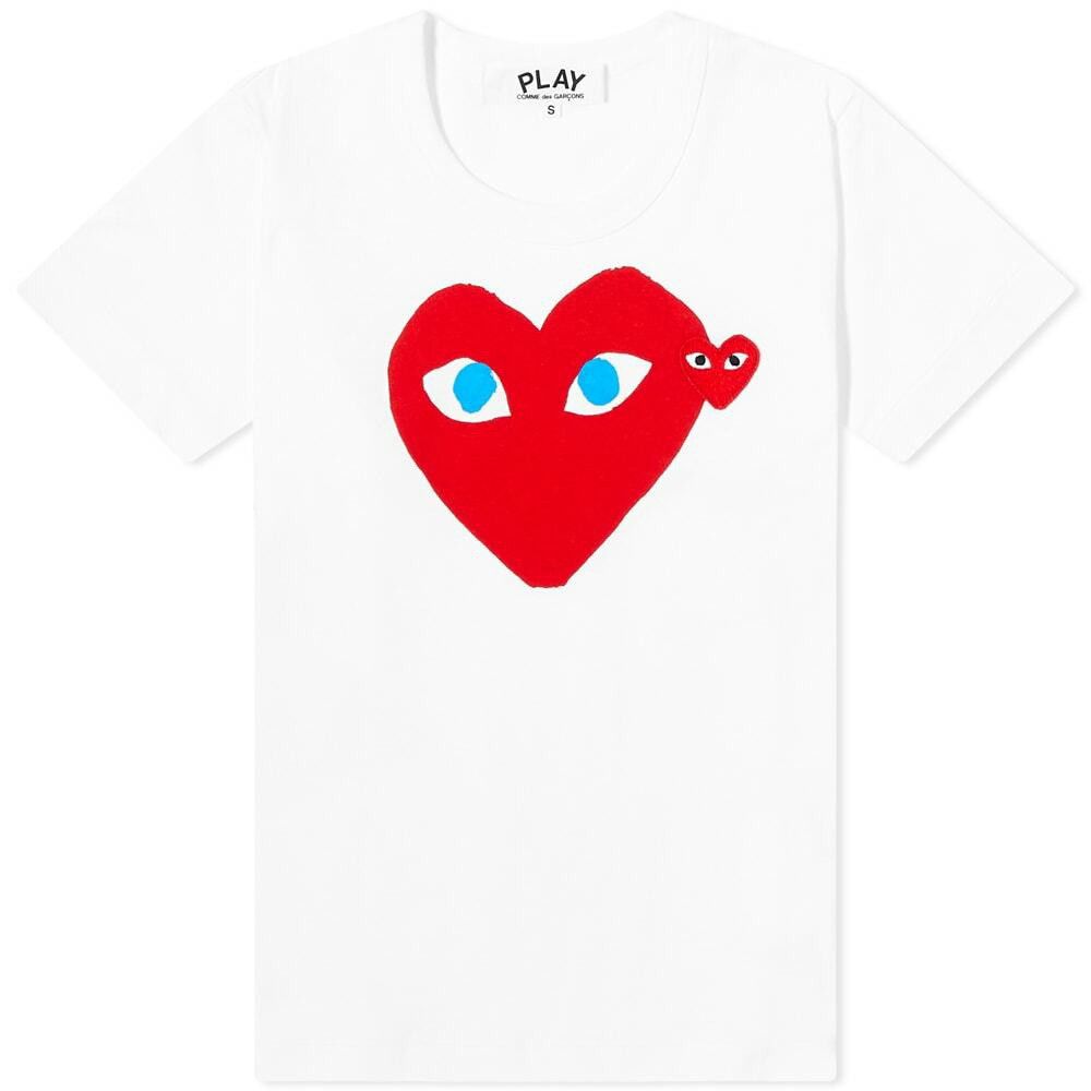 Comme des Garçons Play Women's Double Heart Logo T-Shirt in White/Red ...