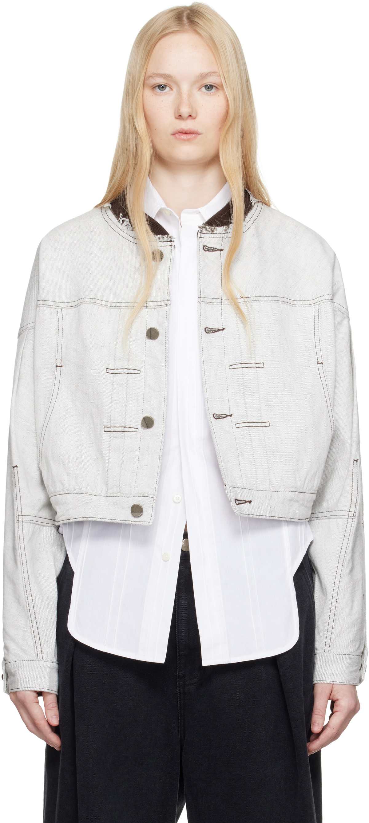 ジャケット・アウター ADERERROR TRUCKER JACKET 1601 / WHITE ADER error Brown Detailed Leather Jacket ADER error