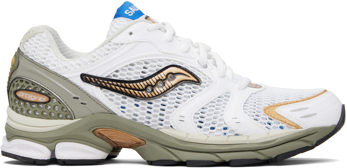 Saucony White & Khaki ProGrid Triumph 4 Sneakers
