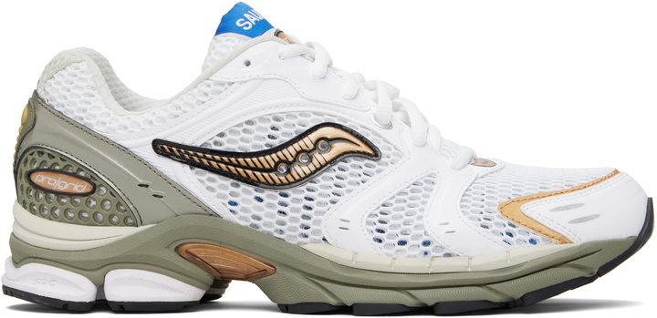 Photo: Saucony White & Khaki ProGrid Triumph 4 Sneakers